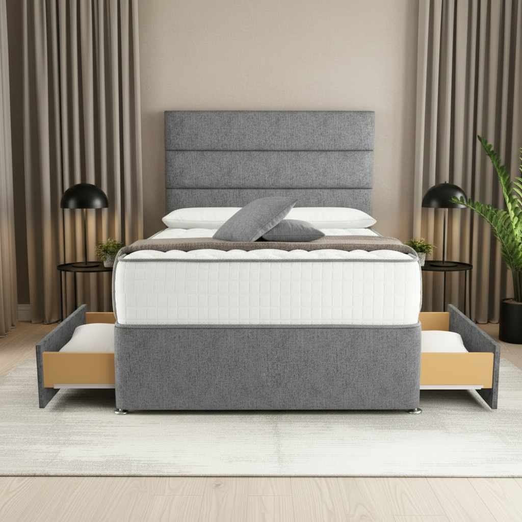 Florence Divan Bed - Silver Chenille