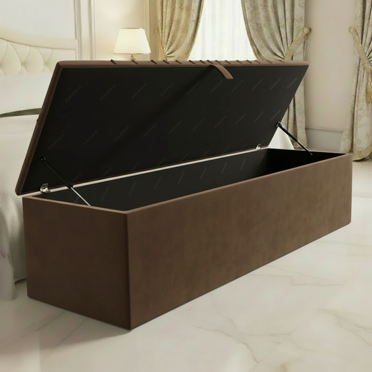 Sunrise Ottoman Storage Box - Side Angle - Mocca Plush Velvet