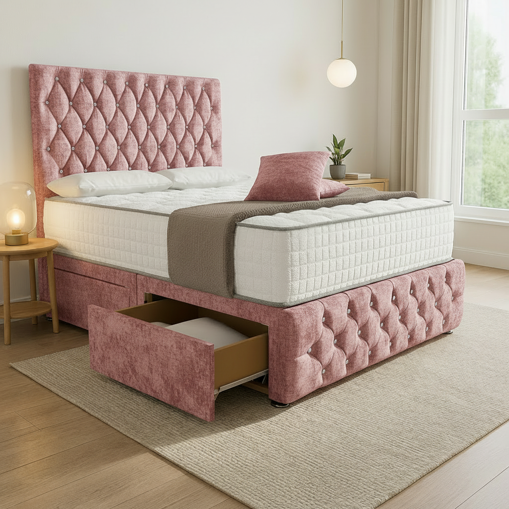 Kiev Divan Bed - Pink Plush