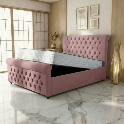 Perth Upholstered Ottoman Bed - Mauve Naples