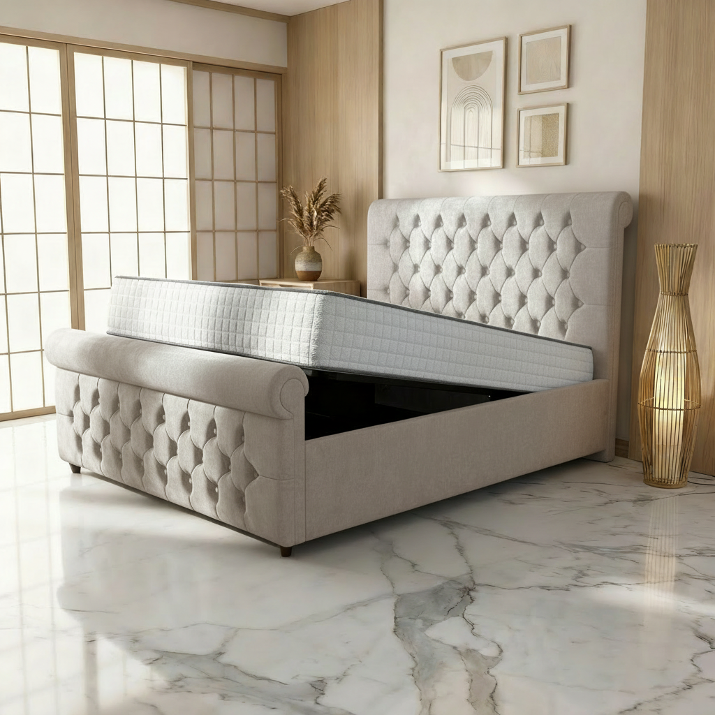 Perth Upholstered Ottoman Bed - Seal Grey Naples