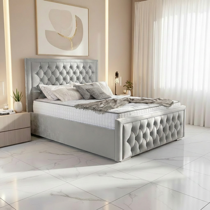Barcelona Upholstered Ottoman Bed - Silver Plush Velvet