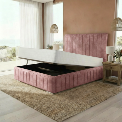 Venice Upholstered Ottoman Bed - Pink Plush Velvet