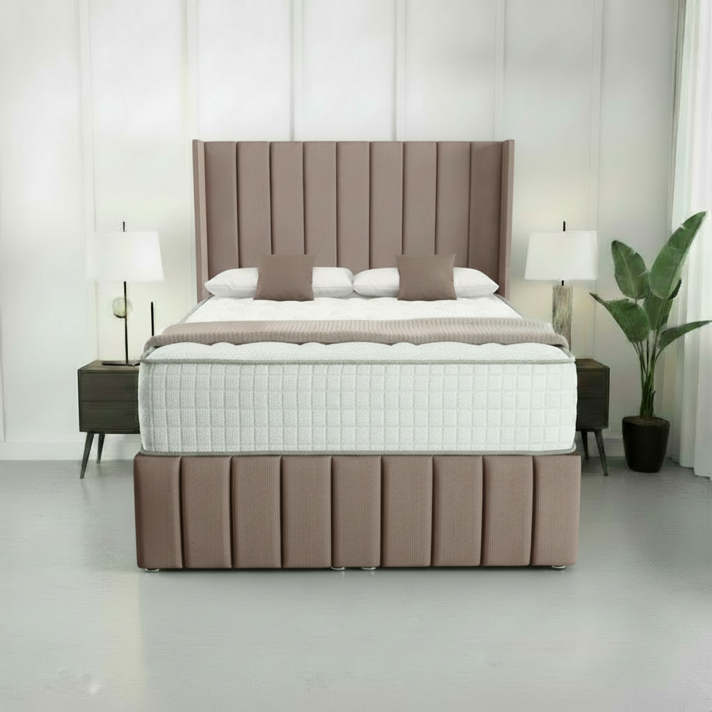 Luna Wingback Ottoman Divan Bed - Mauve Naples