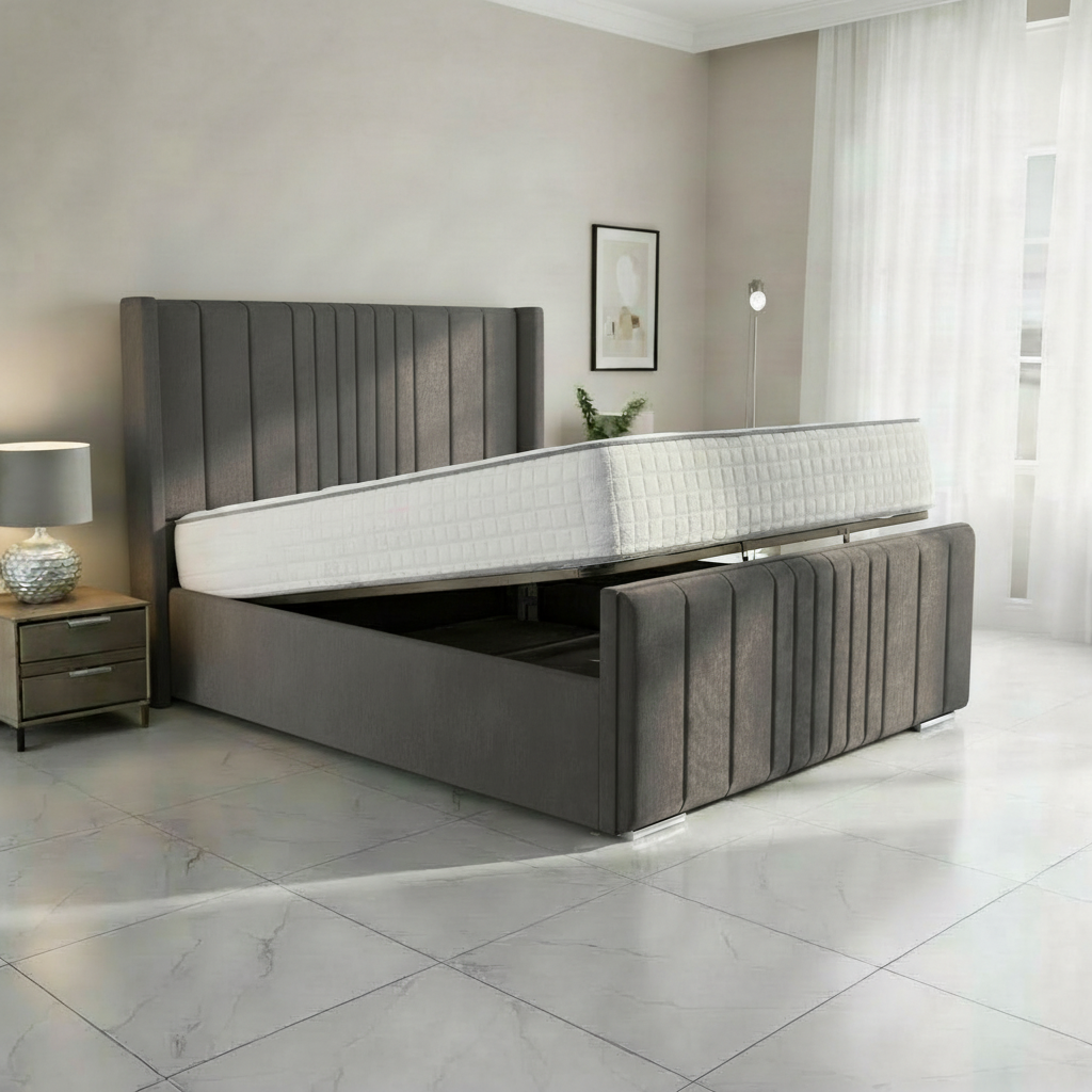 Oxford Upholstered Ottoman Bed - Slate Grey Naples