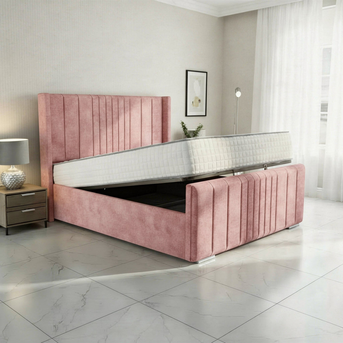 Oxford Upholstered Ottoman Bed - Pink Coniston